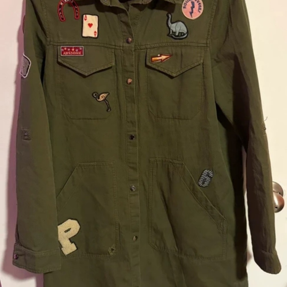 Zara Olive Utility Jacket with Patches